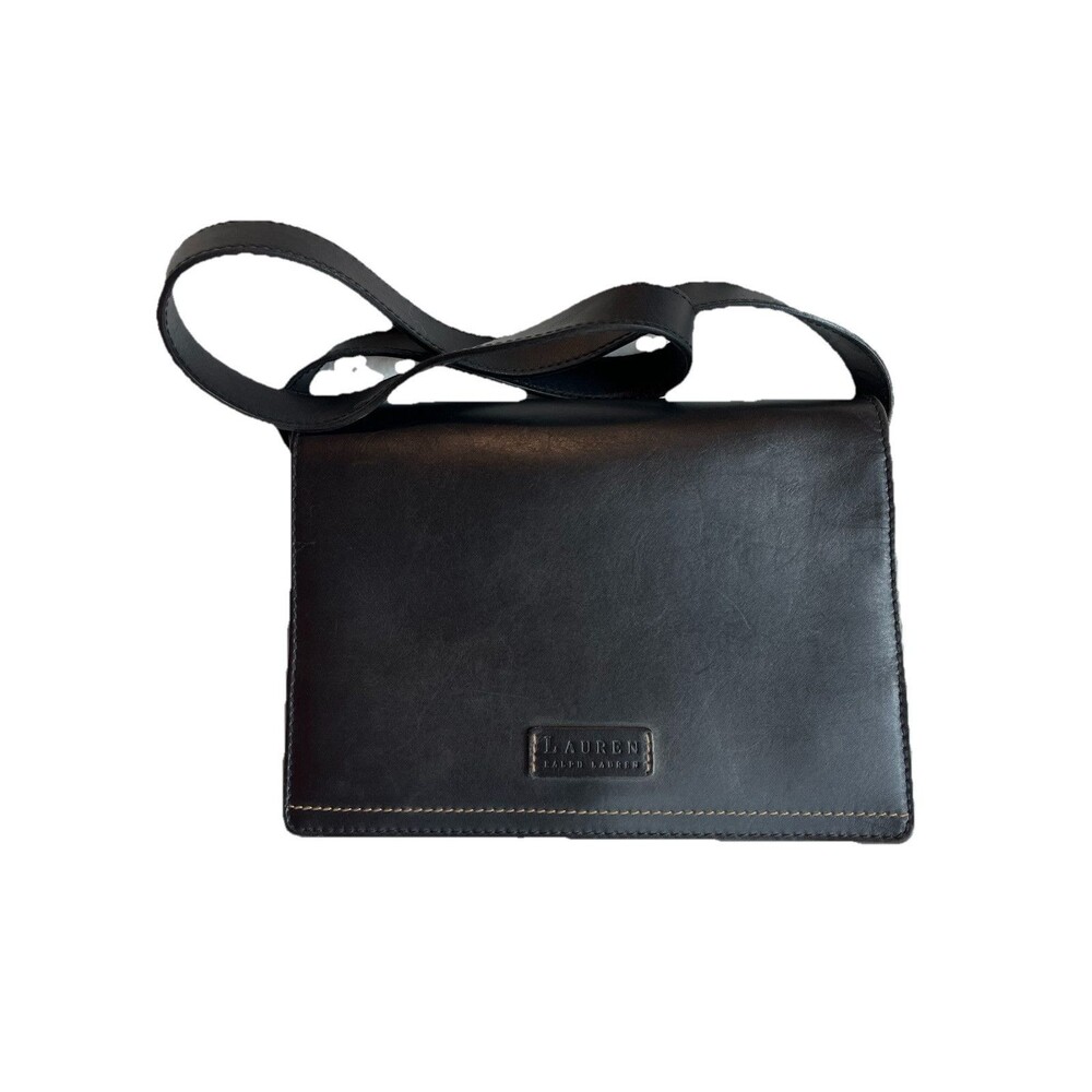 Lauren Ralph Lauren Vintage Black Leather Structured Shoulder Bag Purse